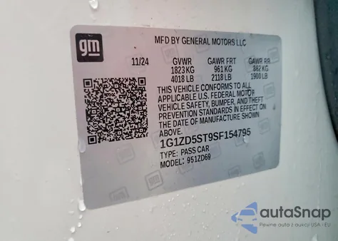 2025 Chevrolet Malibu Lt z USA, uszkodzony, nr VIN 1G1ZD5ST9SF154795